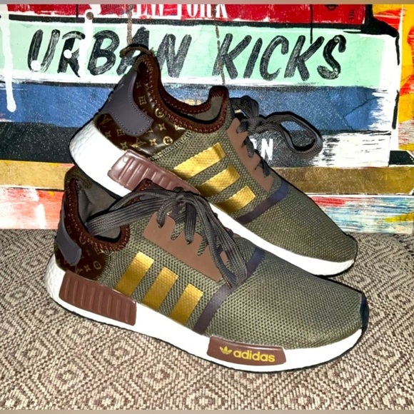 ADIDAS NMDs Gym Shoes in Olive Green, Brown, and Gold, Upscaled to FASHION, EUC - Picture 5 of 15